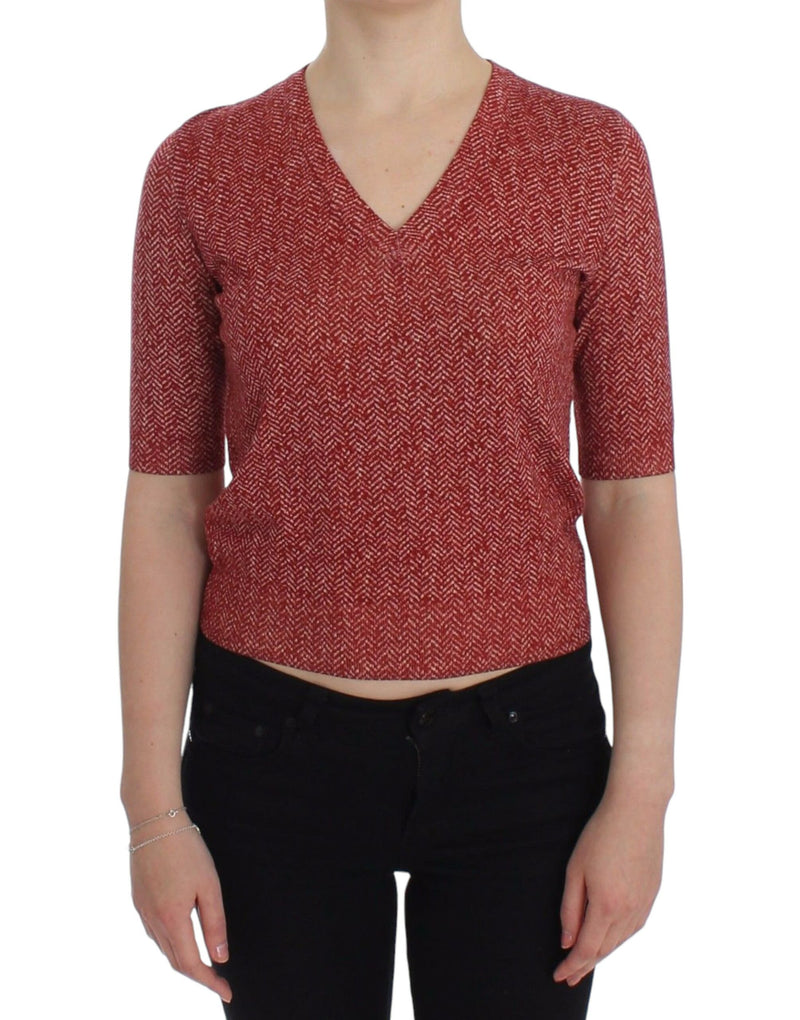Red Wool Tweed Short Sleeve Sweater Pullover-Dolce & Gabbana-LabelTerrace.com