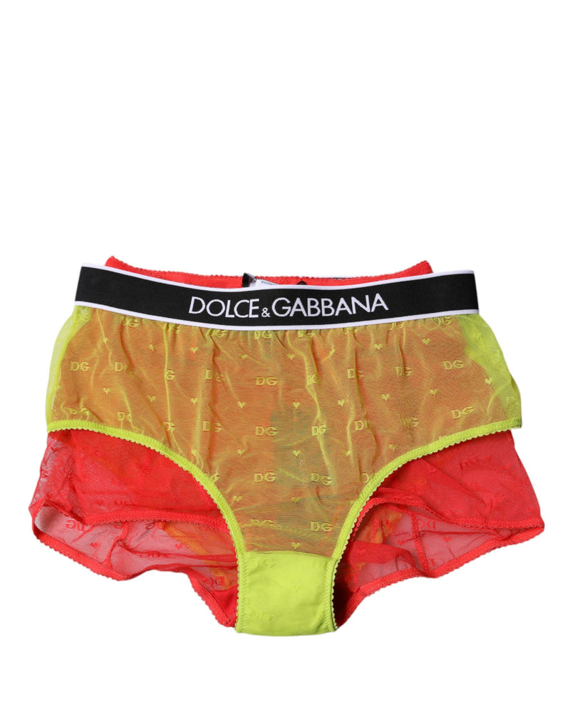 Red Yellow Tulle Mid Waist Panty Underwear-Dolce & Gabbana-LabelTerrace.com
