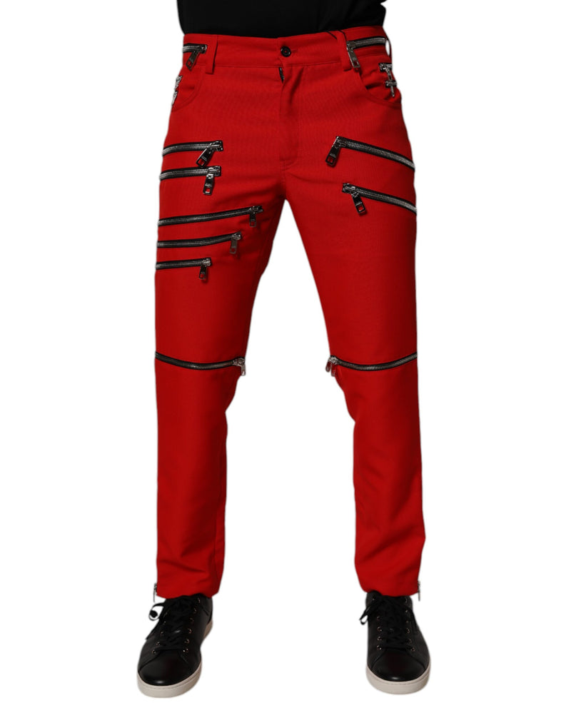 Red Zipper Embellished Straight Pants-Dolce & Gabbana-LabelTerrace.com