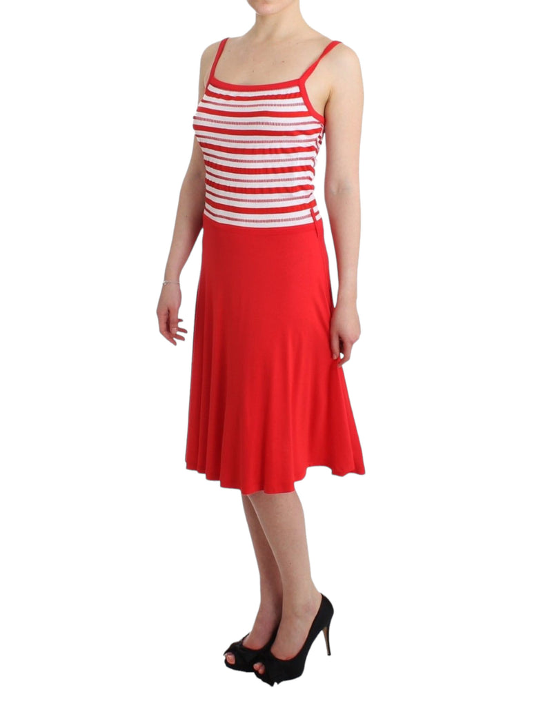Red striped jersey A-line dress-Roccobarocco-LabelTerrace.com