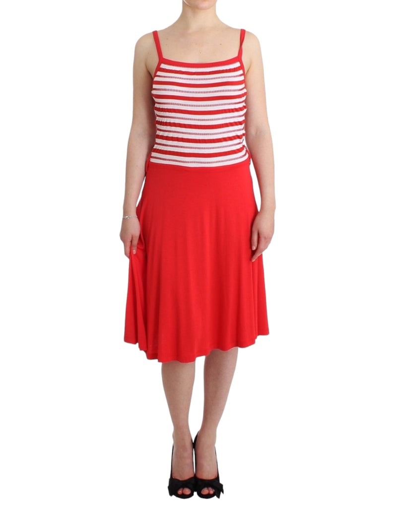 Red striped jersey A-line dress-Roccobarocco-LabelTerrace.com