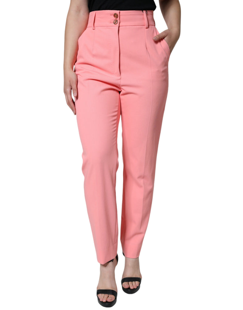 Rose Pink Polyester High Waist Tapered Pants-Dolce & Gabbana-LabelTerrace.com