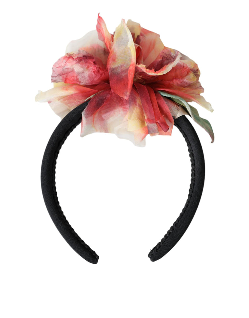 Rose Pink Silk Floral Black Tiara Women Hairband Diadem-Dolce & Gabbana-LabelTerrace.com