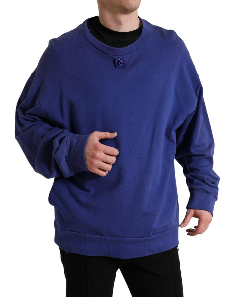 Royal Blue Cotton Crewneck Pullover Sweater-Dolce & Gabbana-LabelTerrace.com