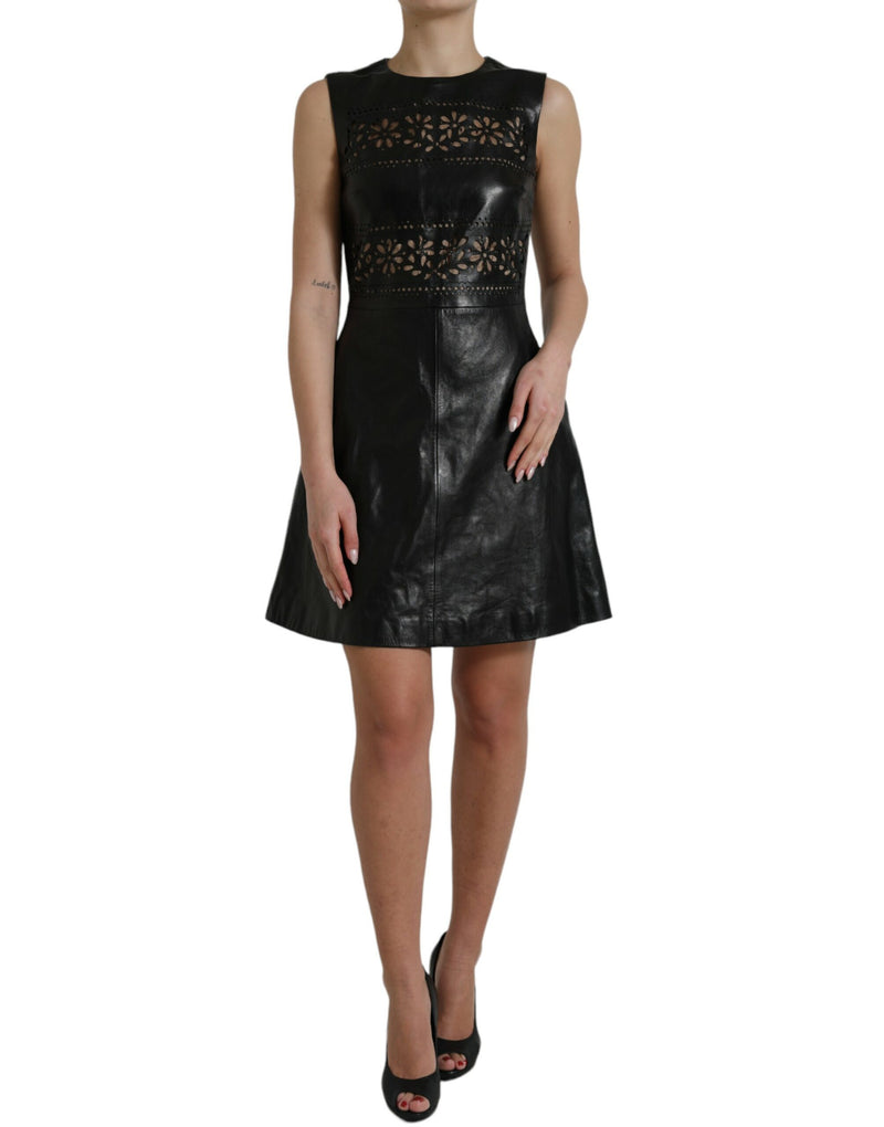 Shiny Black Nylon Cut Out A-line Mini Dress-Valentino-LabelTerrace.com