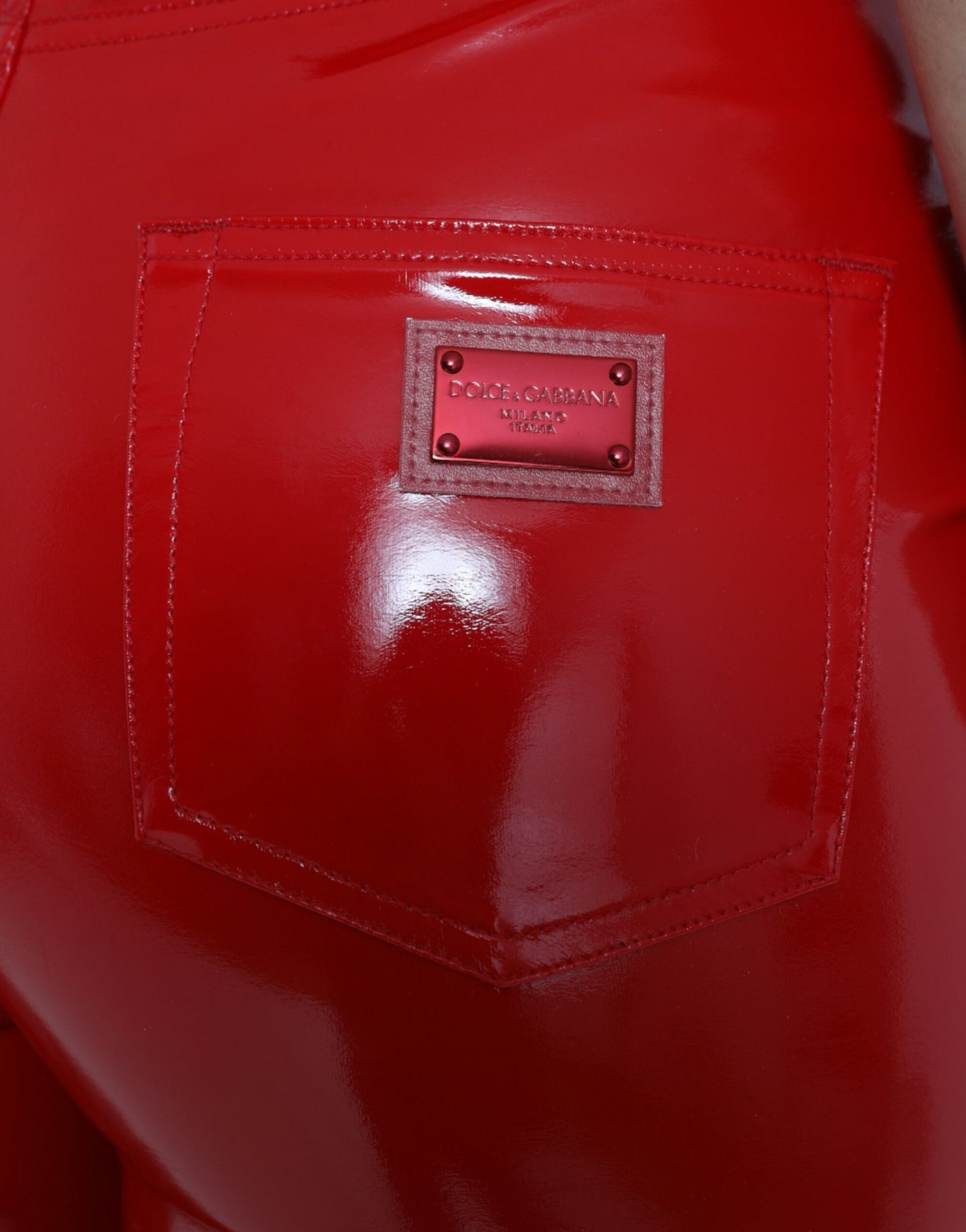 Shiny Red High Waist Skinny Pants-Dolce & Gabbana-LabelTerrace.com