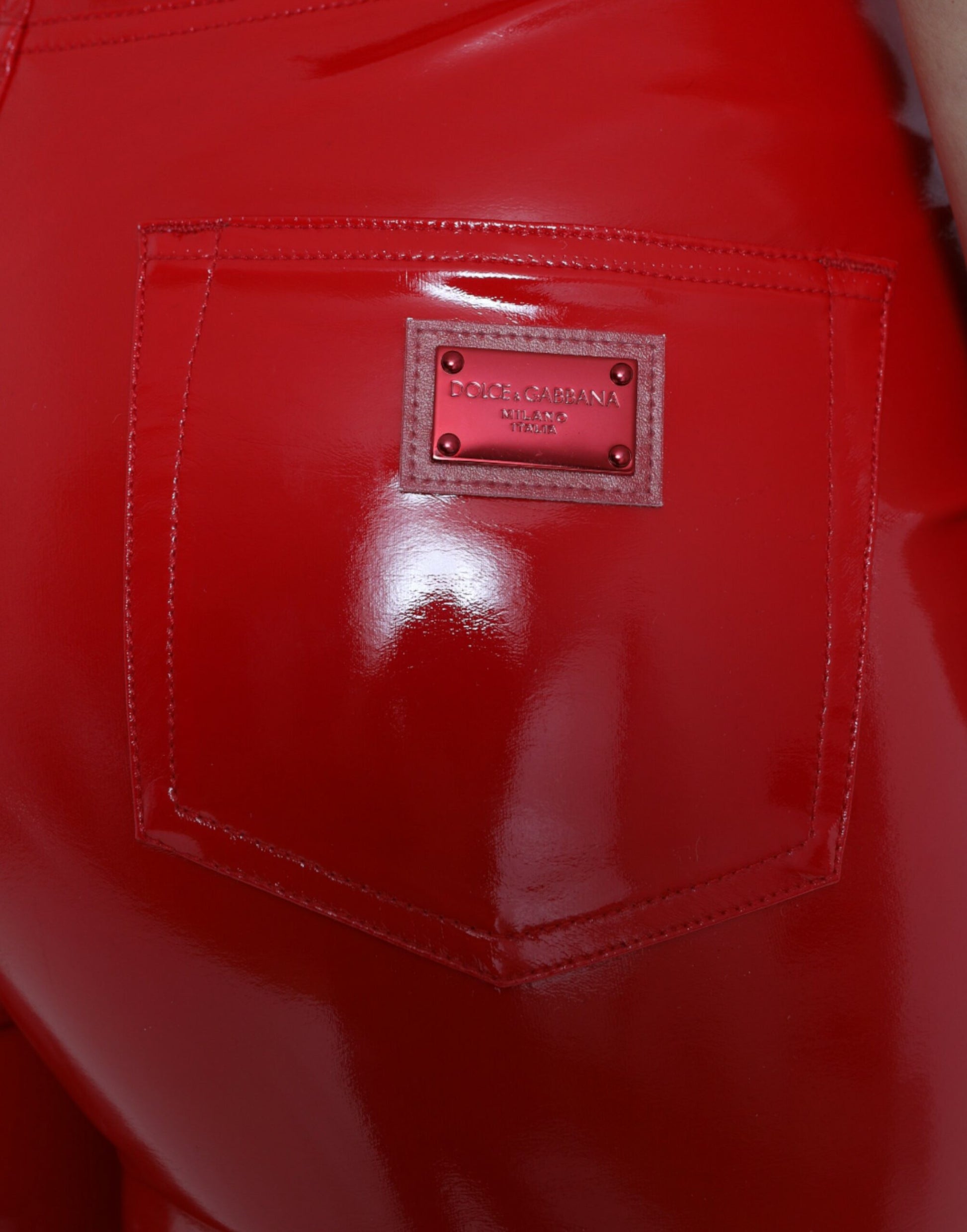 Shiny Red High Waist Skinny Pants-Dolce & Gabbana-LabelTerrace.com