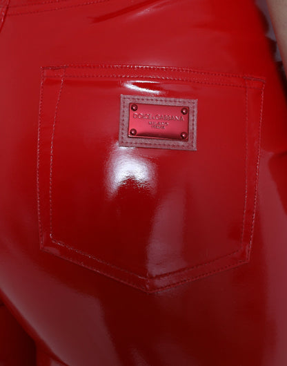 Shiny Red High Waist Skinny Pants-Dolce & Gabbana-LabelTerrace.com