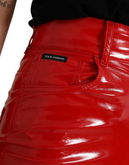 Shiny Red High Waist Skinny Pants-Dolce & Gabbana-LabelTerrace.com