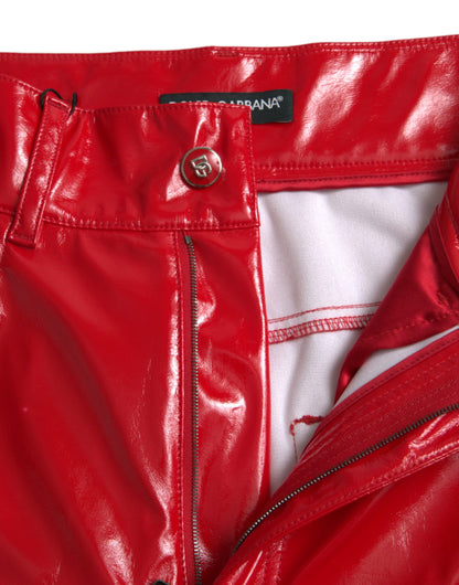 Shiny Red High Waist Skinny Pants-Dolce & Gabbana-LabelTerrace.com