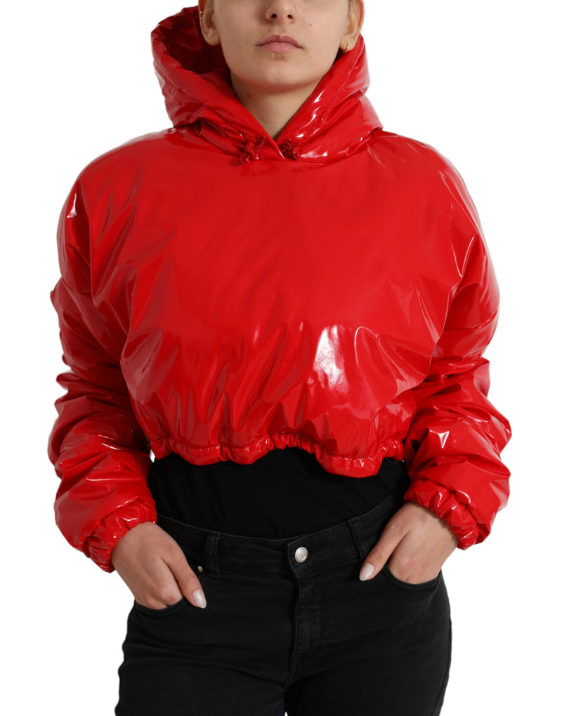 Shiny Red Hooded Cropped Short Coat Jacket-Dolce & Gabbana-LabelTerrace.com