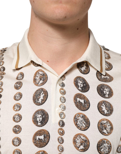 Silk Ivory Coin Print Logo Men Polo T-shirt