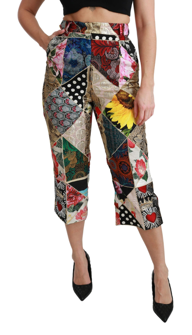 Silk Multicolor Print High Waist Cropped Pants-Dolce & Gabbana-LabelTerrace.com