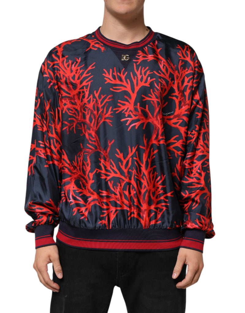Silk Navy Red Coral Print Pullover Sweater-Dolce & Gabbana-LabelTerrace.com