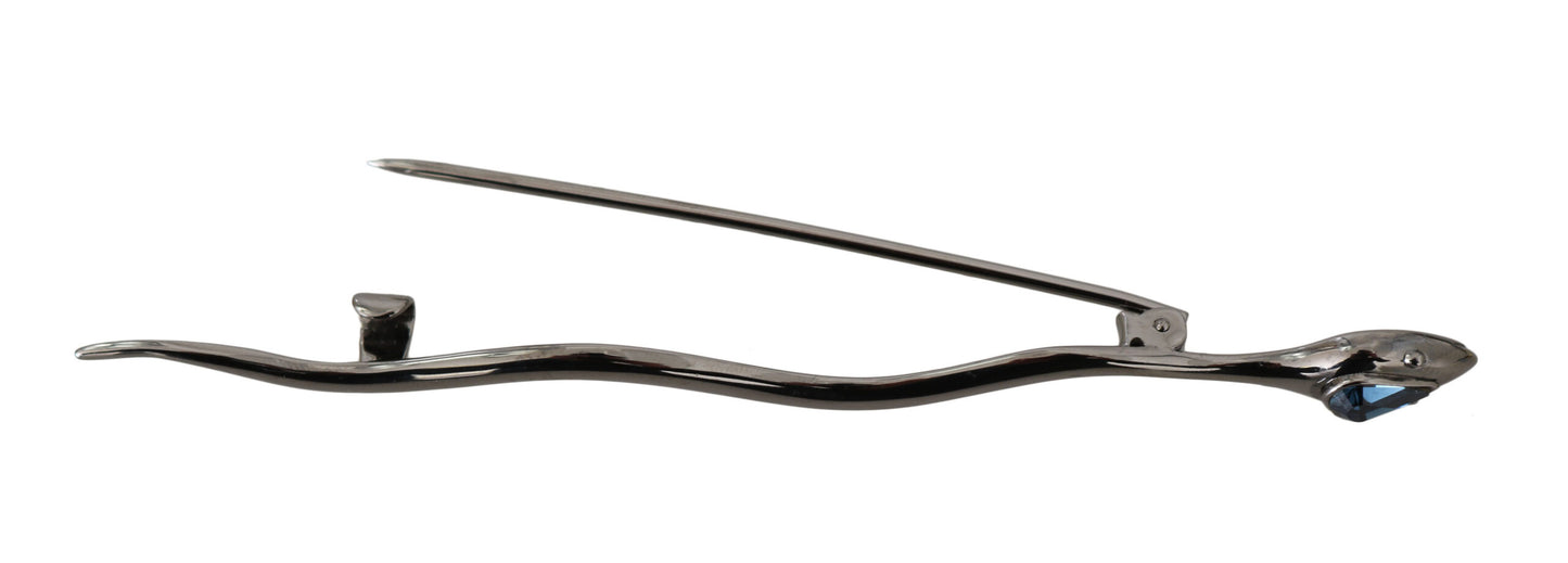 Silver Brass Crystal Spilla Serpente Brooch Pin-Dolce & Gabbana-LabelTerrace.com