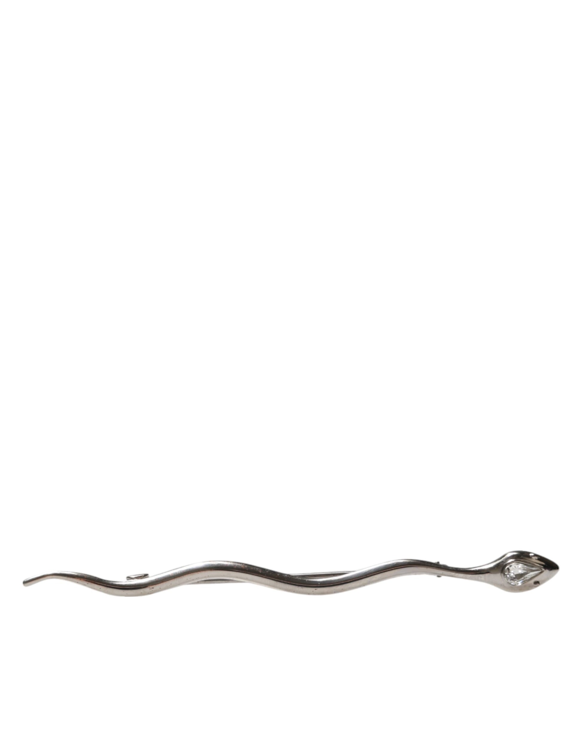 Silver Brass Crystal Spilla Serpente Mens Brooch Pin-Dolce & Gabbana-LabelTerrace.com