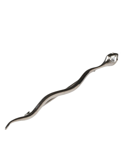 Silver Brass Crystal Spilla Serpente Mens Brooch Pin-Dolce & Gabbana-LabelTerrace.com