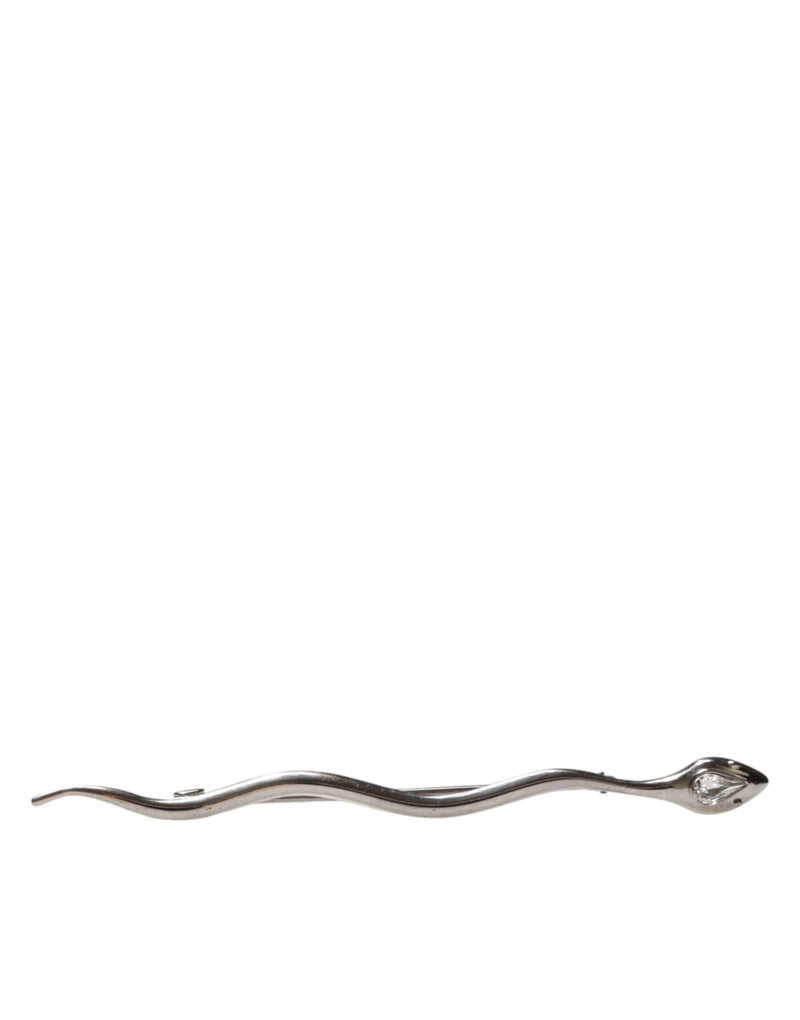 Silver Brass Crystal Spilla Serpente Mens Brooch Pin-Dolce & Gabbana-LabelTerrace.com