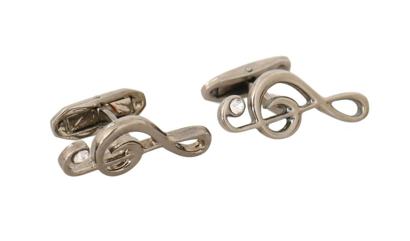 Silver Brass Tremble Clef Crystal Cufflinks-Dolce & Gabbana-LabelTerrace.com
