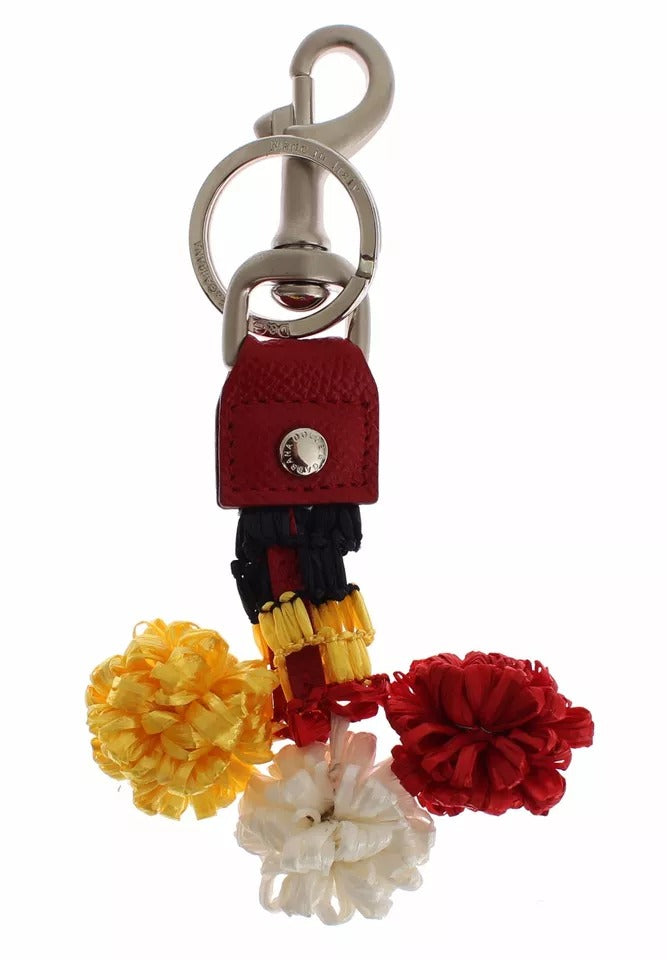 Silver Brown Raffia Leather Clasp Finder Chain Keyring-Dolce & Gabbana-LabelTerrace.com