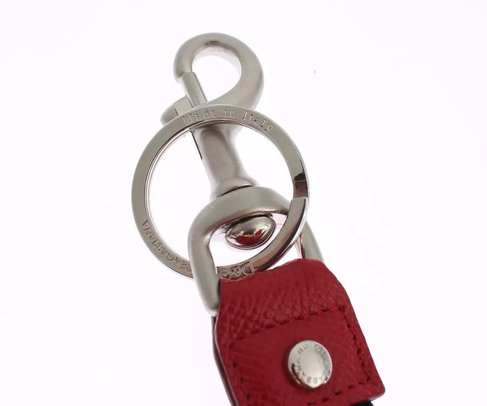 Silver Brown Raffia Leather Clasp Finder Chain Keyring-Dolce & Gabbana-LabelTerrace.com