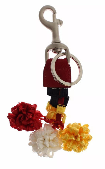 Silver Brown Raffia Leather Clasp Finder Chain Keyring-Dolce & Gabbana-LabelTerrace.com