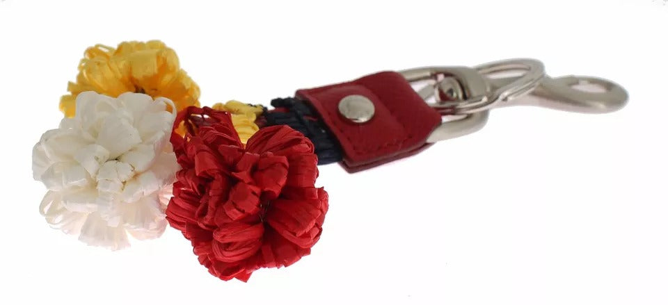 Silver Brown Raffia Leather Clasp Finder Chain Keyring-Dolce & Gabbana-LabelTerrace.com