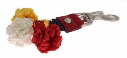 Silver Brown Raffia Leather Clasp Finder Chain Keyring-Dolce & Gabbana-LabelTerrace.com