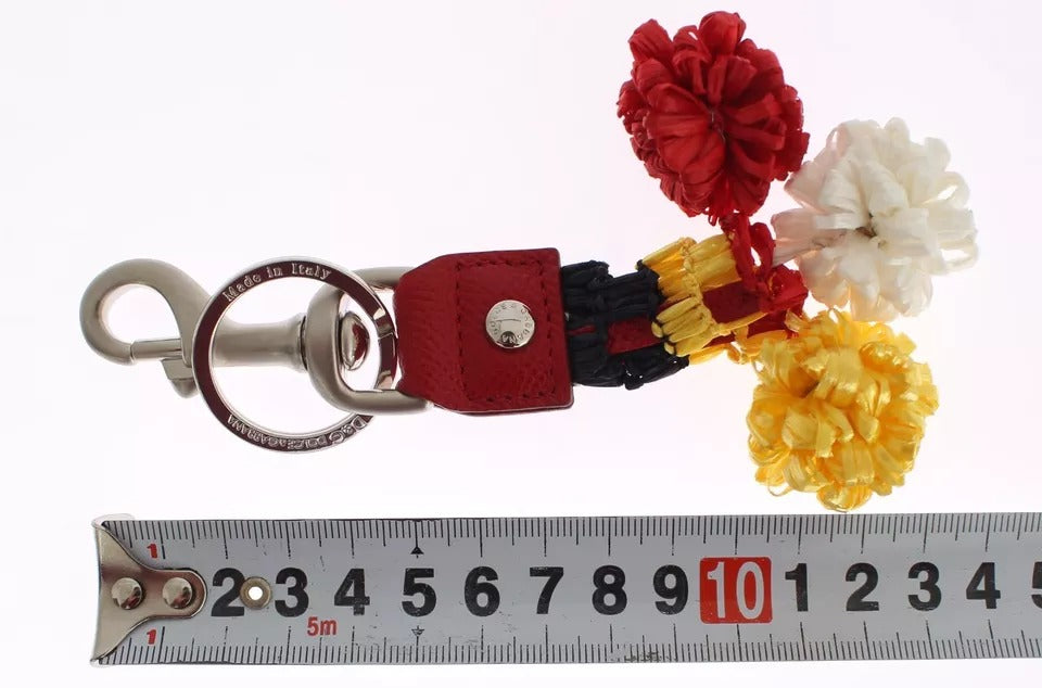 Silver Brown Raffia Leather Clasp Finder Chain Keyring-Dolce & Gabbana-LabelTerrace.com