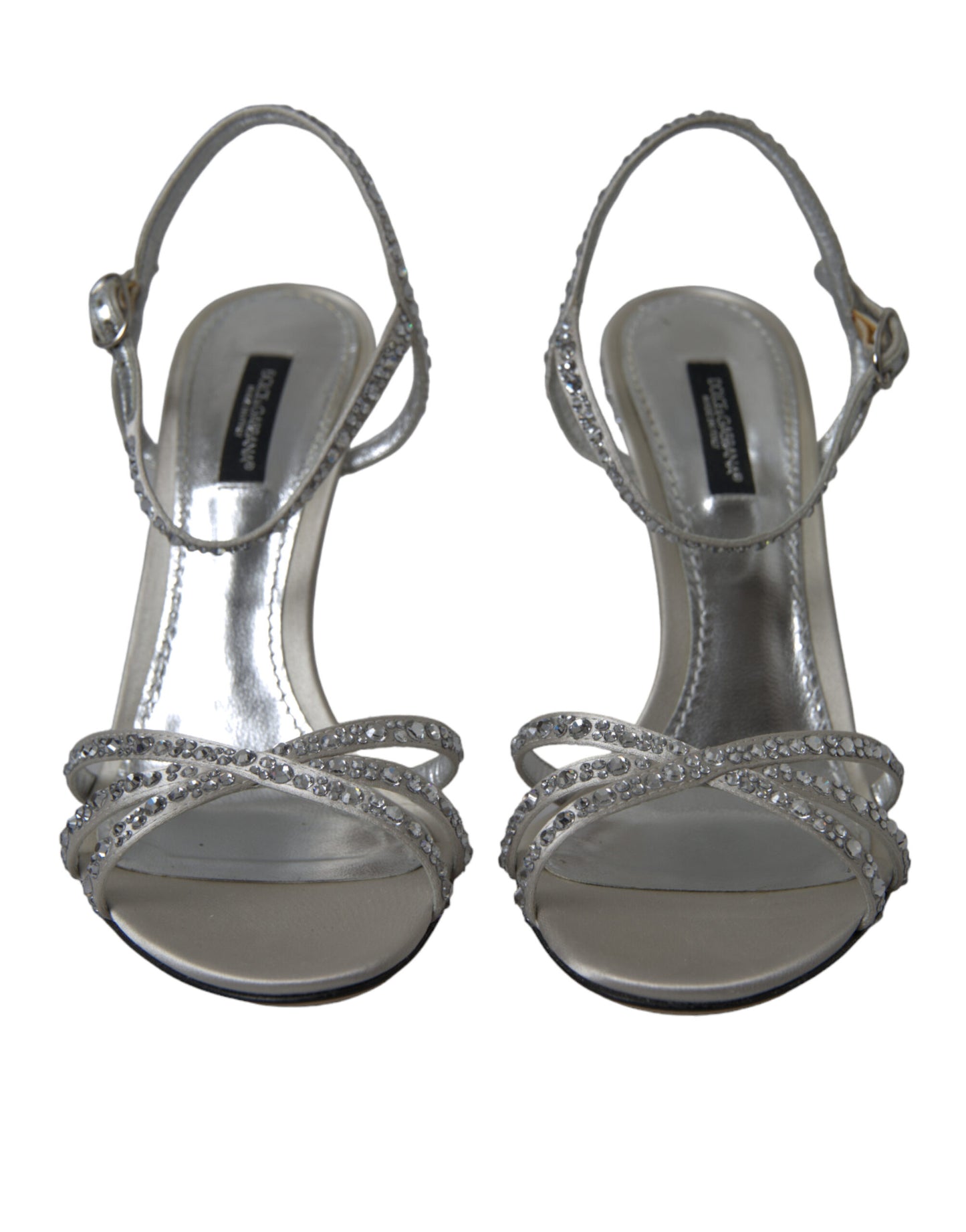 Silver Crystal Ankle Strap Sandals Shoes-Dolce & Gabbana-LabelTerrace.com