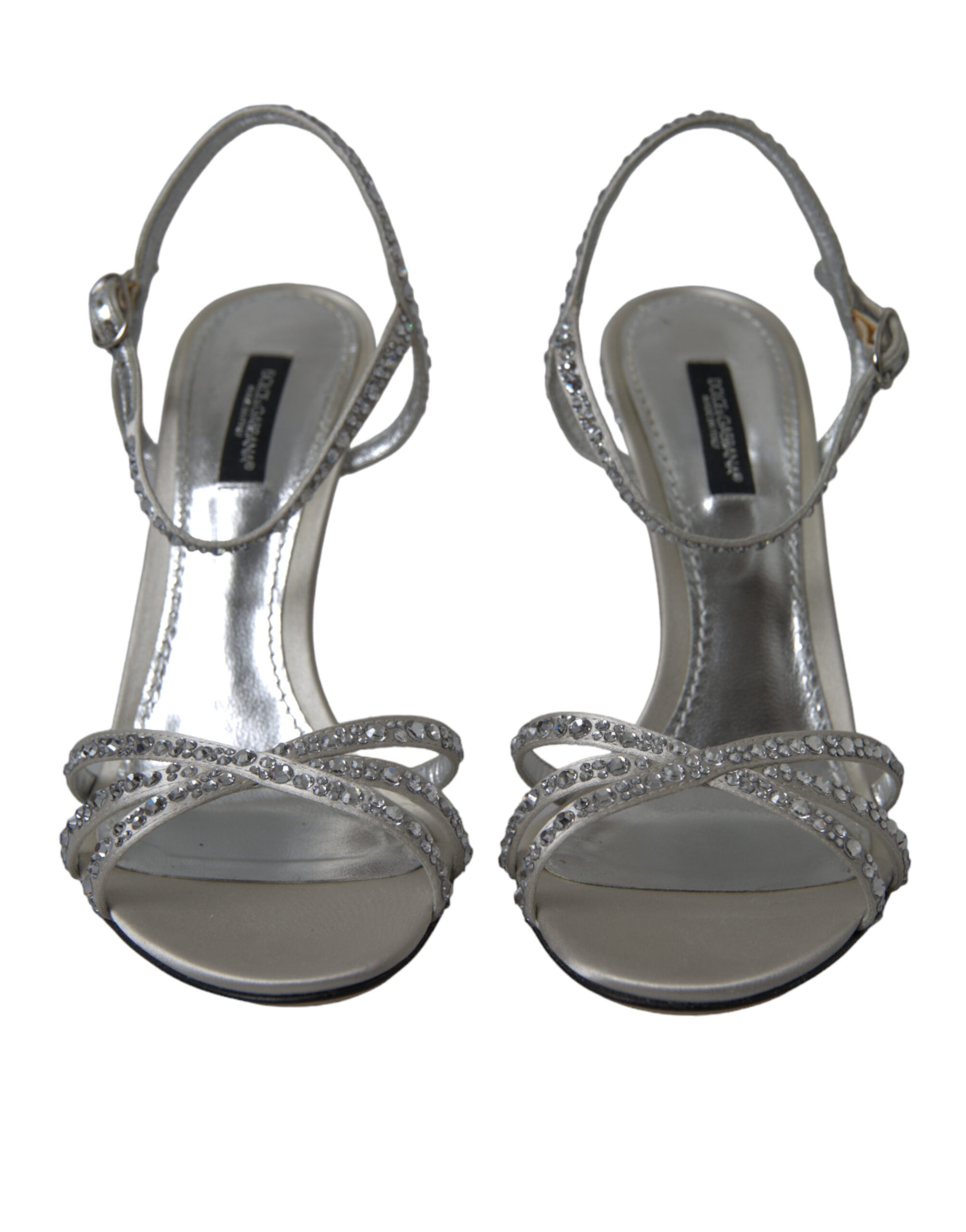 Silver Crystal Ankle Strap Sandals Shoes-Dolce & Gabbana-LabelTerrace.com