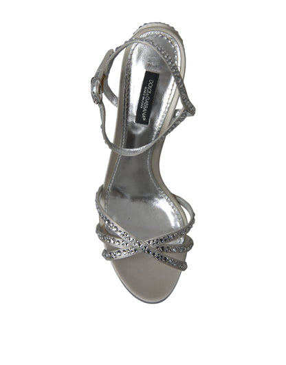 Silver Crystal Ankle Strap Sandals Shoes-Dolce & Gabbana-LabelTerrace.com