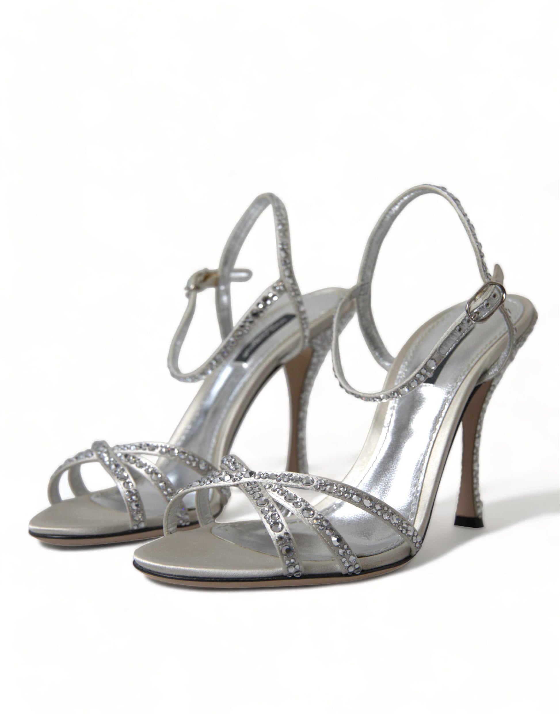 Silver Crystal Ankle Strap Sandals Shoes-Dolce & Gabbana-LabelTerrace.com