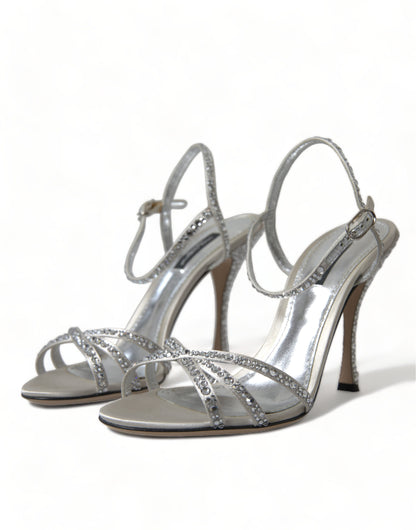 Silver Crystal Ankle Strap Sandals Shoes-Dolce & Gabbana-LabelTerrace.com