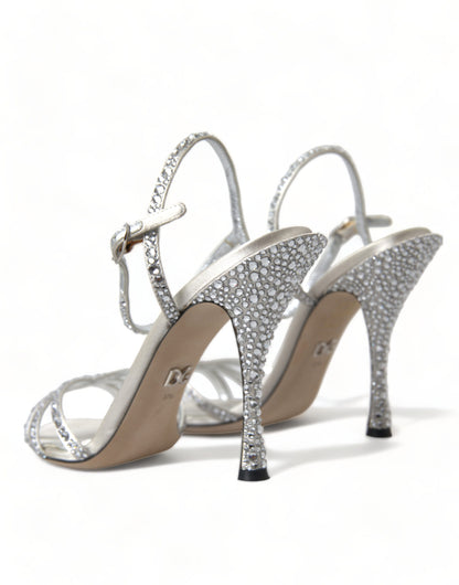 Silver Crystal Ankle Strap Sandals Shoes-Dolce & Gabbana-LabelTerrace.com
