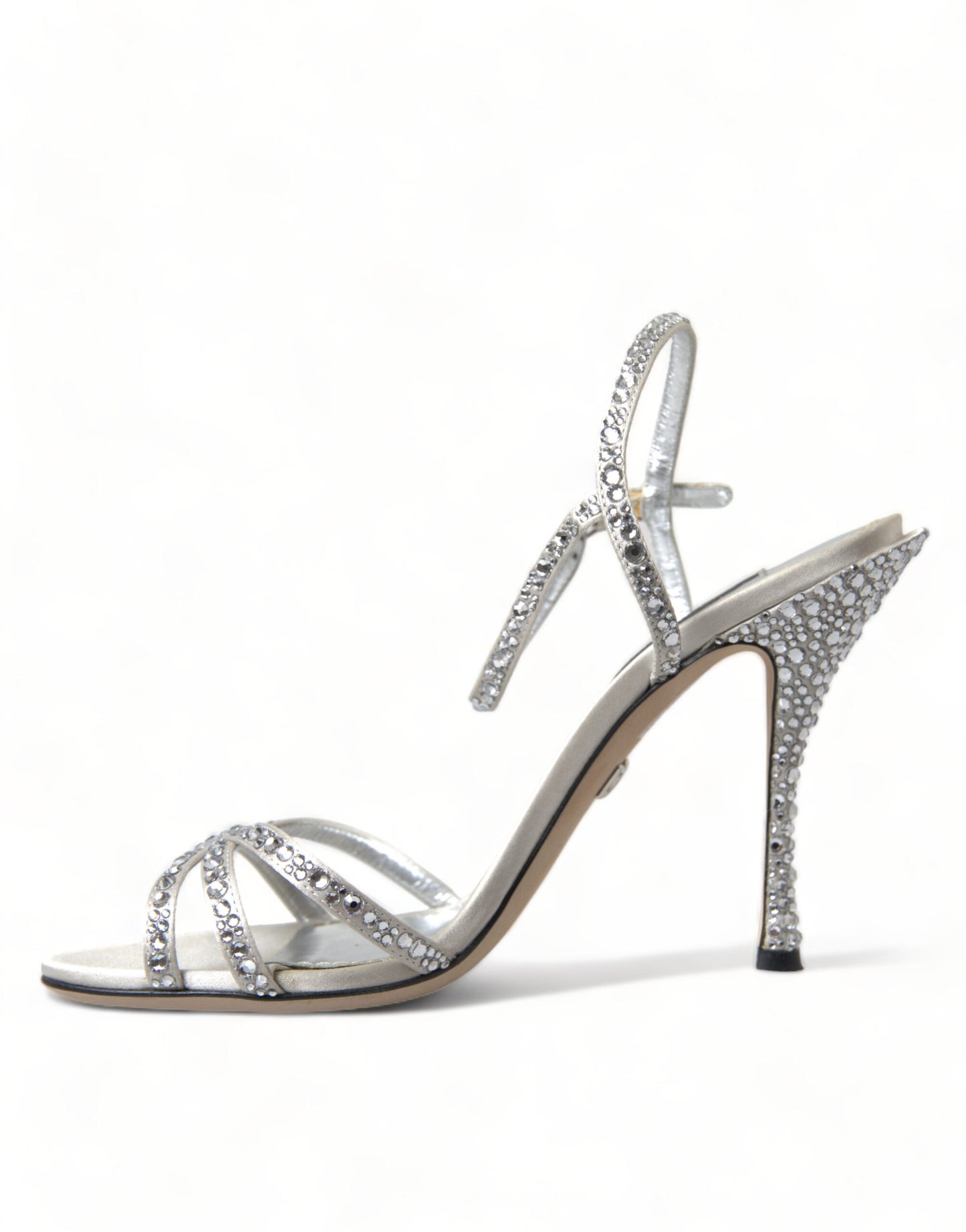 Silver Crystal Ankle Strap Sandals Shoes-Dolce & Gabbana-LabelTerrace.com