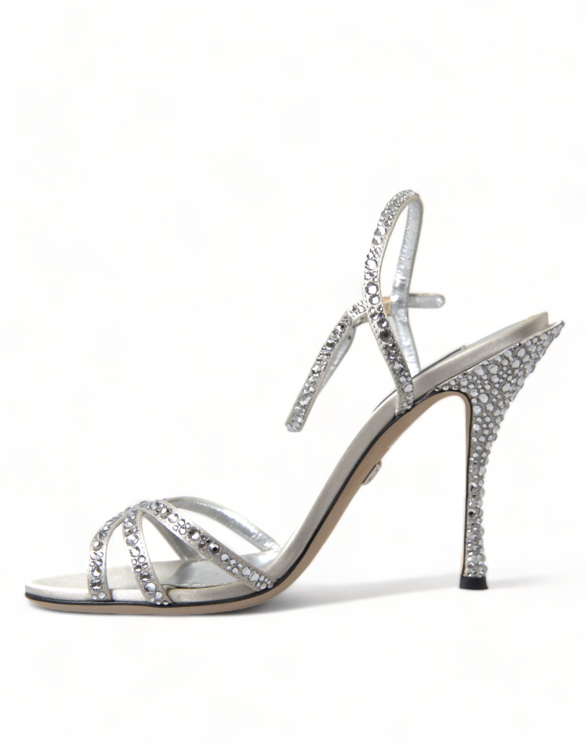 Silver Crystal Ankle Strap Sandals Shoes-Dolce & Gabbana-LabelTerrace.com