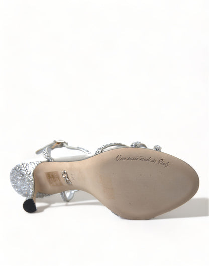 Silver Crystal Ankle Strap Sandals Shoes-Dolce & Gabbana-LabelTerrace.com