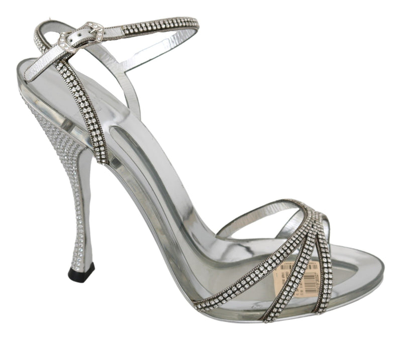Silver Crystal Ankle Strap Sandals Shoes-Dolce & Gabbana-LabelTerrace.com