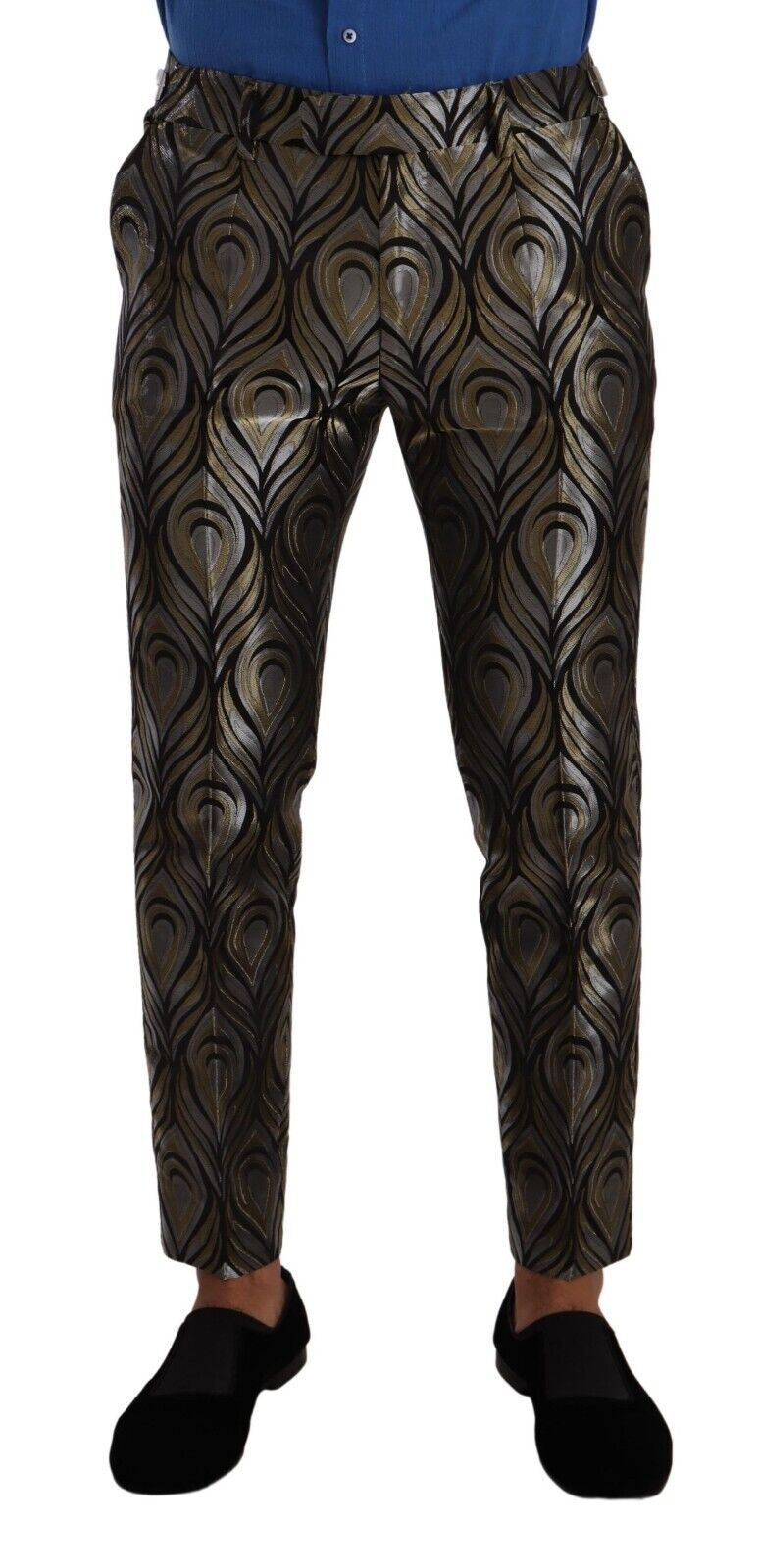 Silver Gold Jacquard Men Trouser Dress Pants-Dolce & Gabbana-LabelTerrace.com