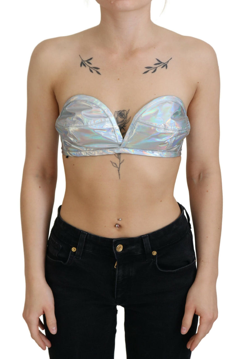Silver Holographic Effect Bustier Brassiere Top-Dolce & Gabbana-LabelTerrace.com