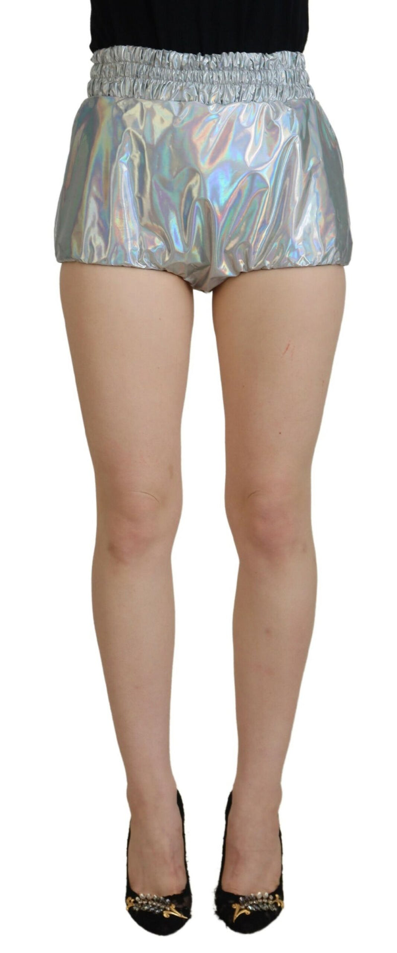 Silver Holographic High Waist Hot Pants Shorts-Dolce & Gabbana-LabelTerrace.com