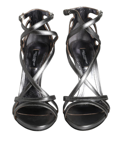 Silver Keira Leather Heels Sandals Shoes-Dolce & Gabbana-LabelTerrace.com