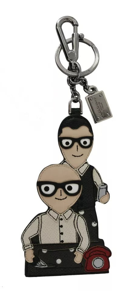 Silver Leather Dominico Stefano #DGFAMILY Logo Badge Keychain-Dolce & Gabbana-LabelTerrace.com