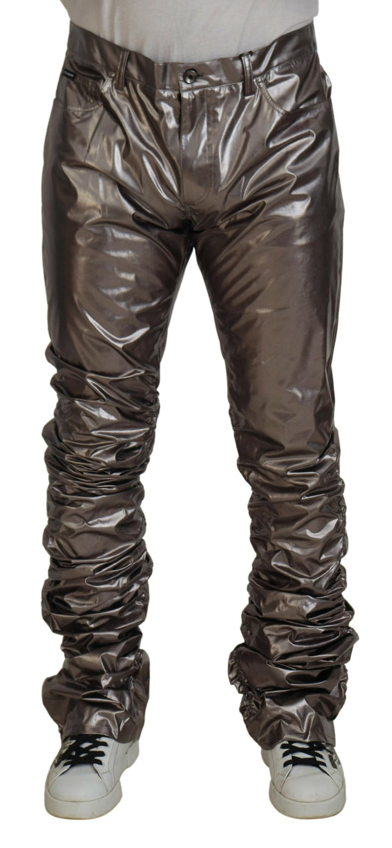 Silver Metallic Nylon Stretch Pants-Dolce & Gabbana-LabelTerrace.com