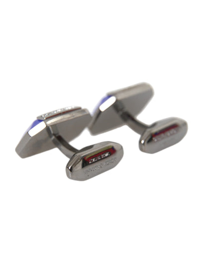 Silver Plated Brass Pin Crystal Cufflinks-Dolce & Gabbana-LabelTerrace.com