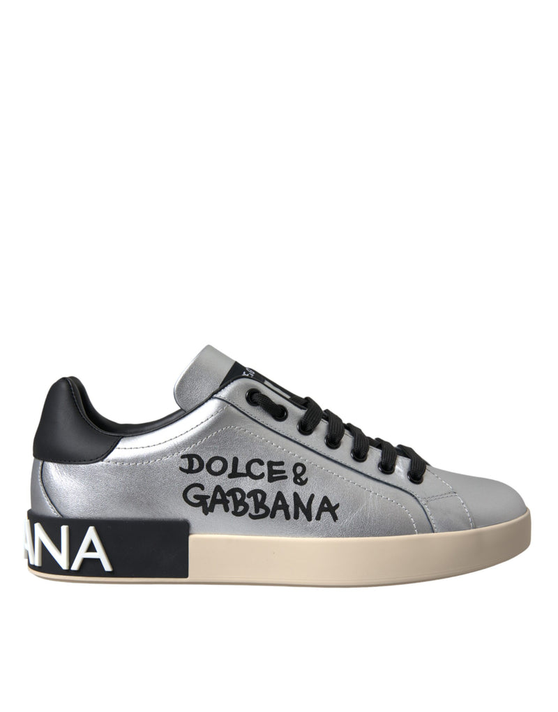 Silver Portofino Calf Leather Sneakers Men Shoes-Dolce & Gabbana-LabelTerrace.com