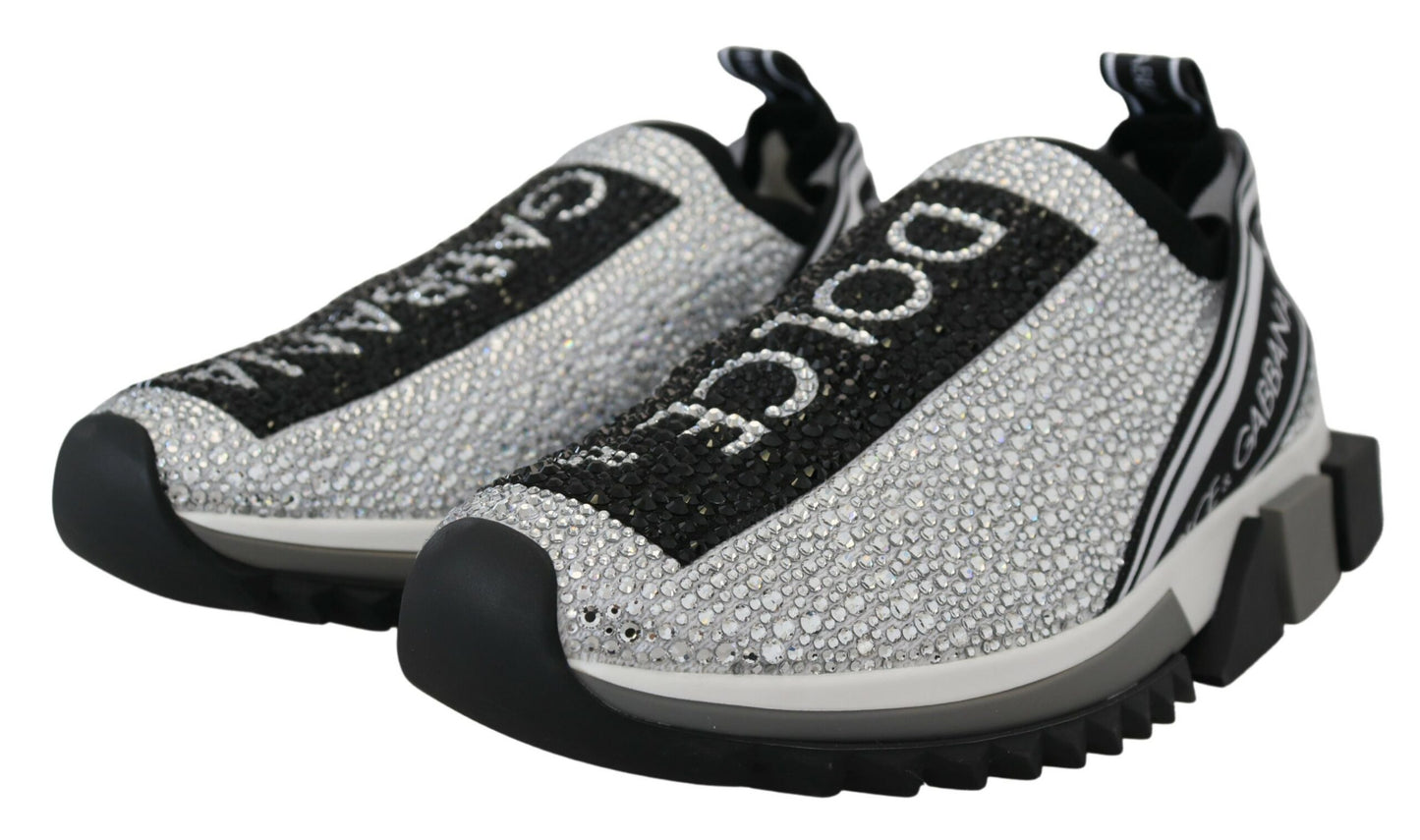 Silver Rhinestones Sorrento Sneakers Shoes-Dolce & Gabbana-LabelTerrace.com