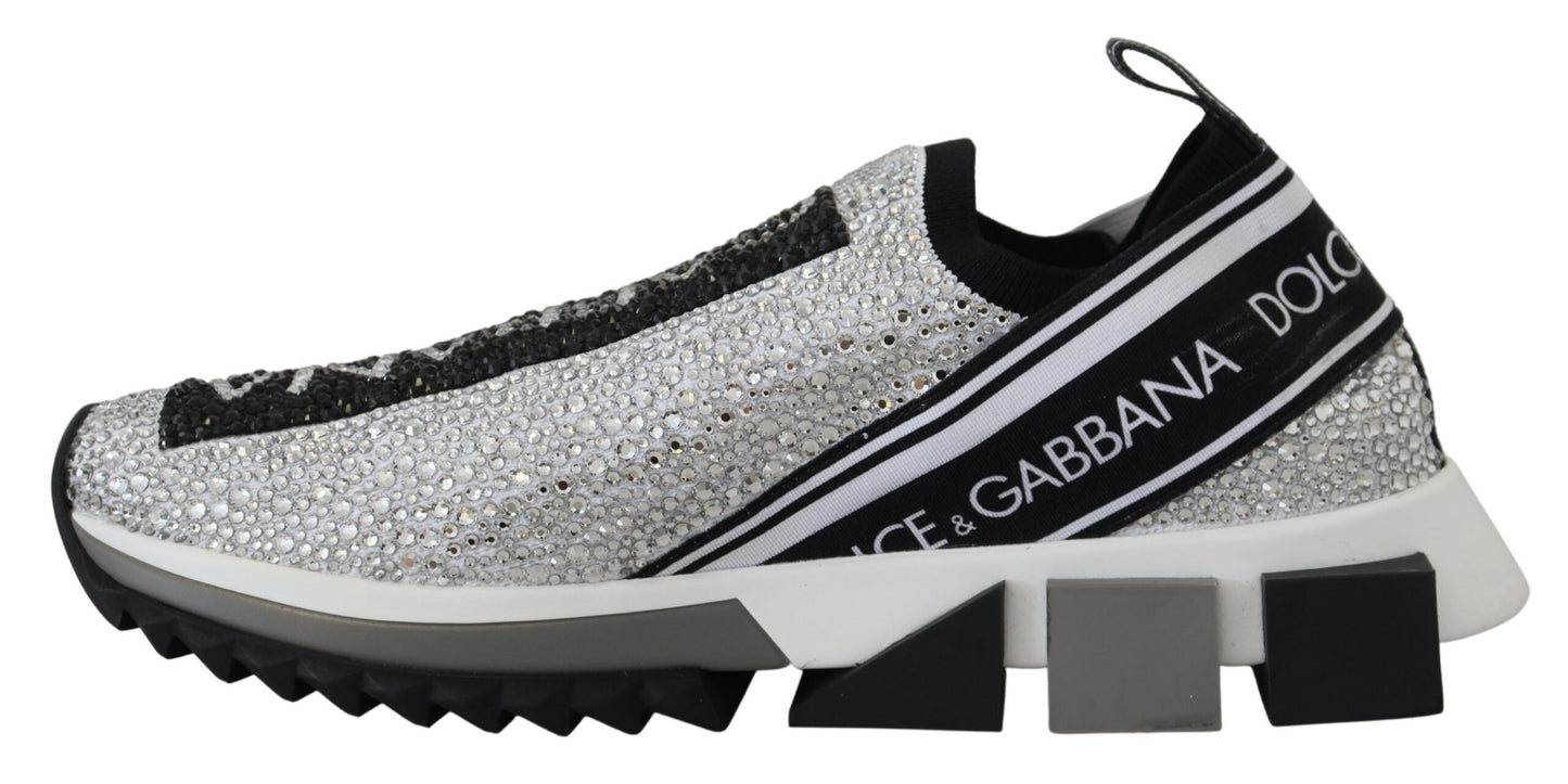 Silver Rhinestones Sorrento Sneakers Shoes-Dolce & Gabbana-LabelTerrace.com