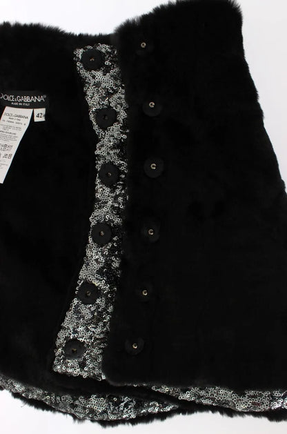Silver Sequined Floral Weasel Fur Shoulder Scarf Wrap-Dolce & Gabbana-LabelTerrace.com